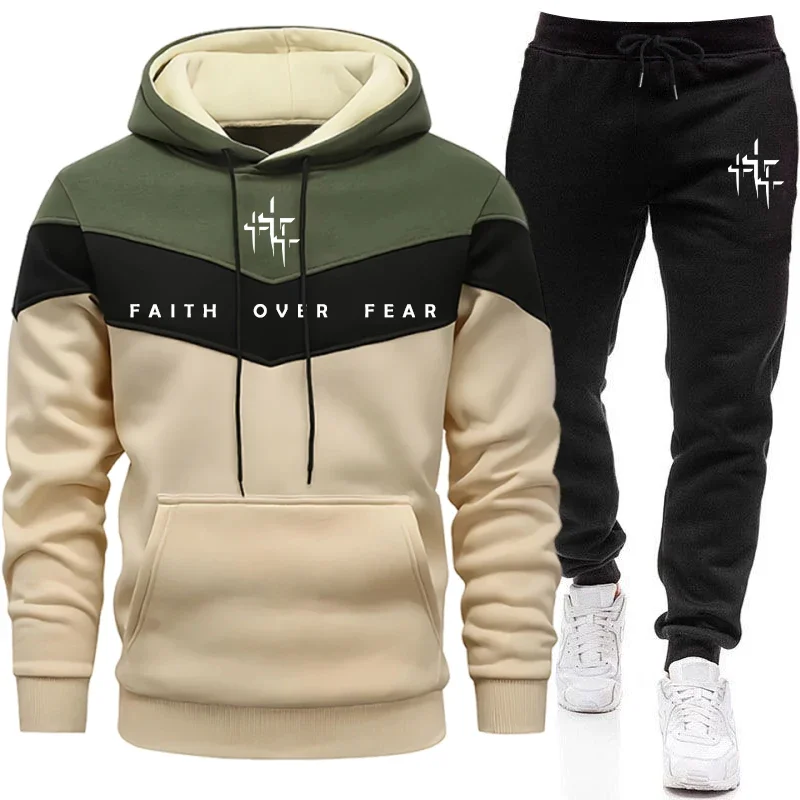 Men'S Fashion Hoodie - Faith Over Fear Setelan Olahraga Pria,