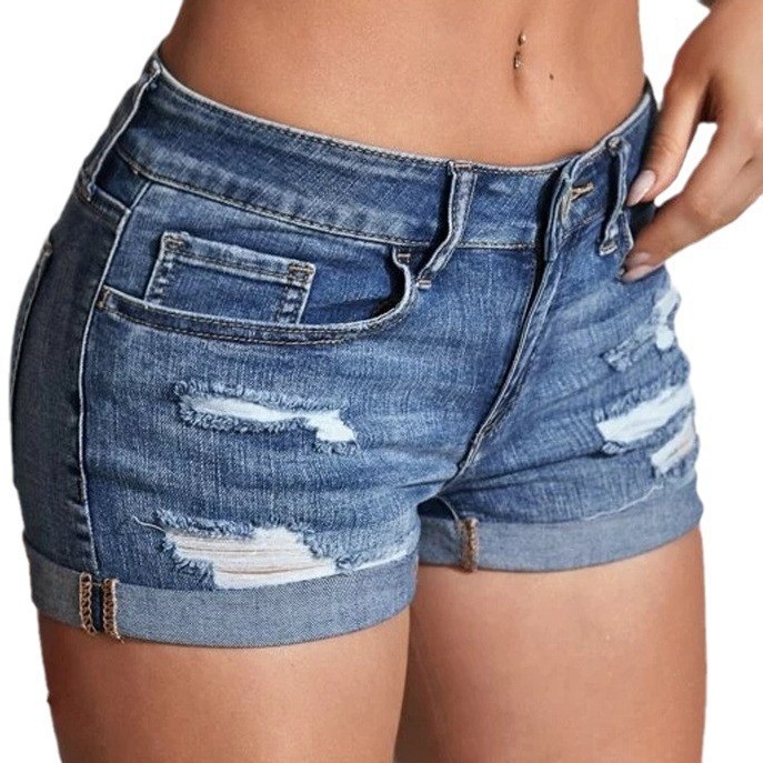 Skinny Jeans Ripped - Celana Pendek Jeans Denim High Waist