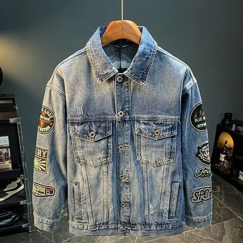 Mens Fashion Denim Jacket - Jaket Denim Bordir High Street Pria,