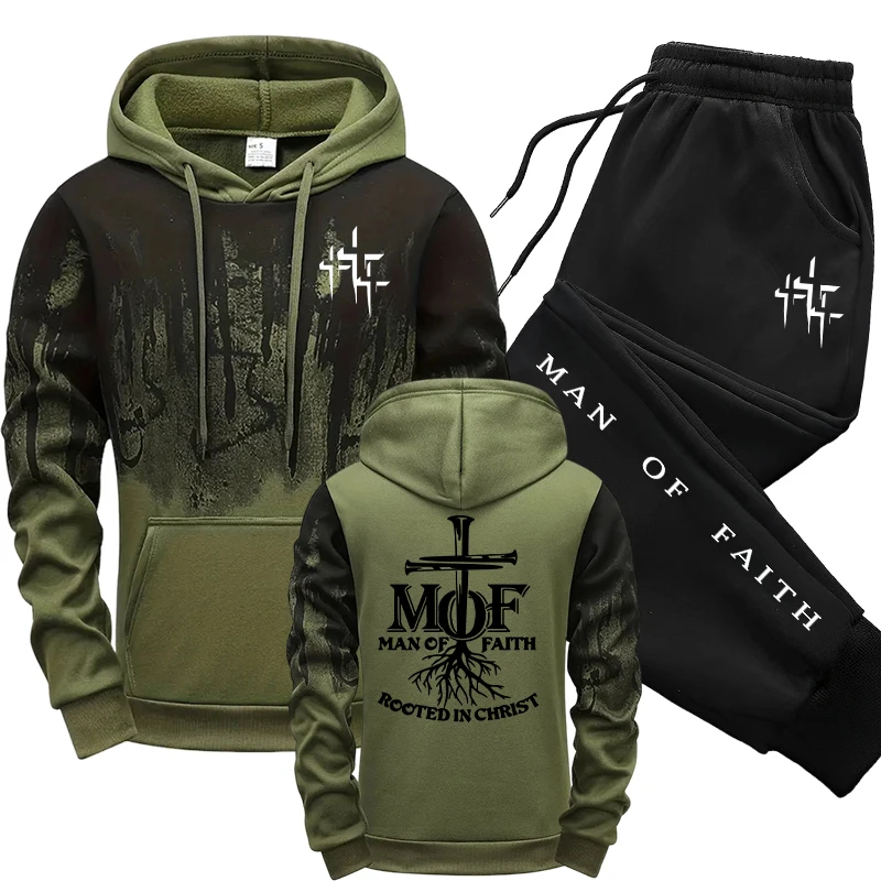Men'S Fashion Hoodie - Man of Faith Setelan Olahraga Pria