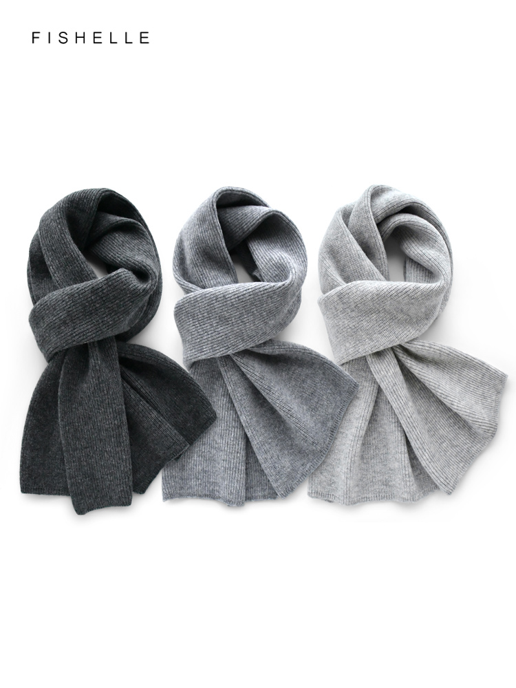 Men Scarf Wool - Syal rajut warna polos abu-abu untuk
