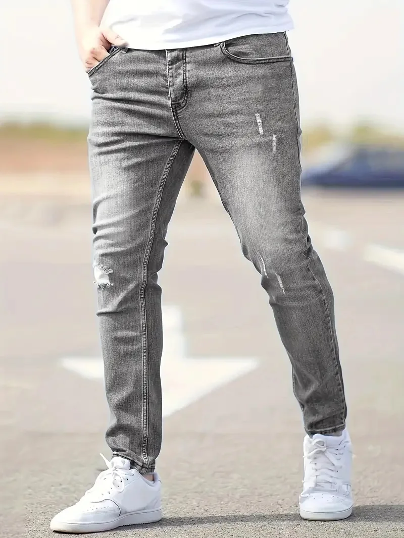 Skinny Jeans Ripped - Celana panjang Jeans elastis untuk pria,