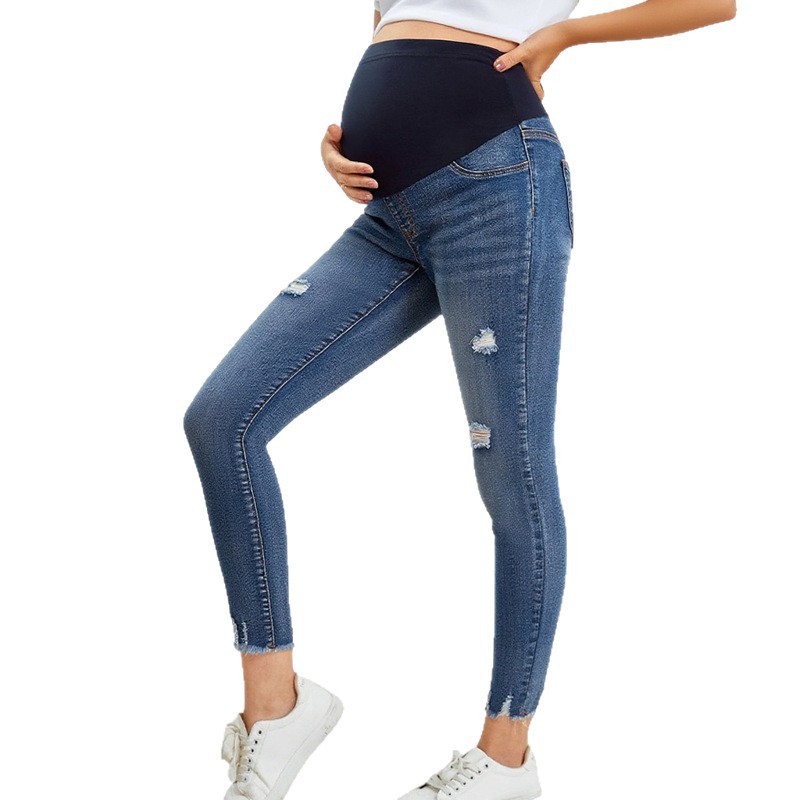 Skinny Jeans Ripped - Celana Denim Ketat Kasual Wanita Hamil