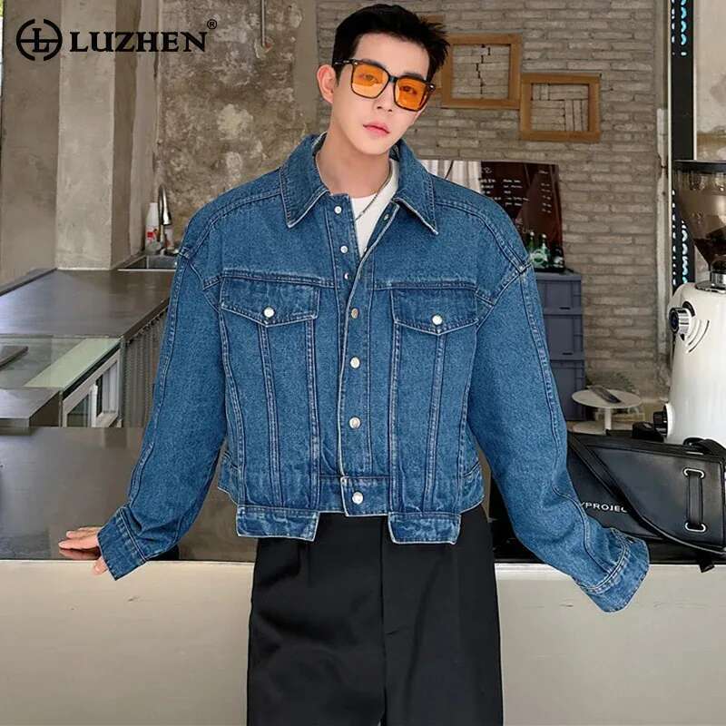 Mens Fashion Denim Jacket - LUZHEN Jaket Pendek Denim Kepribadian Pria