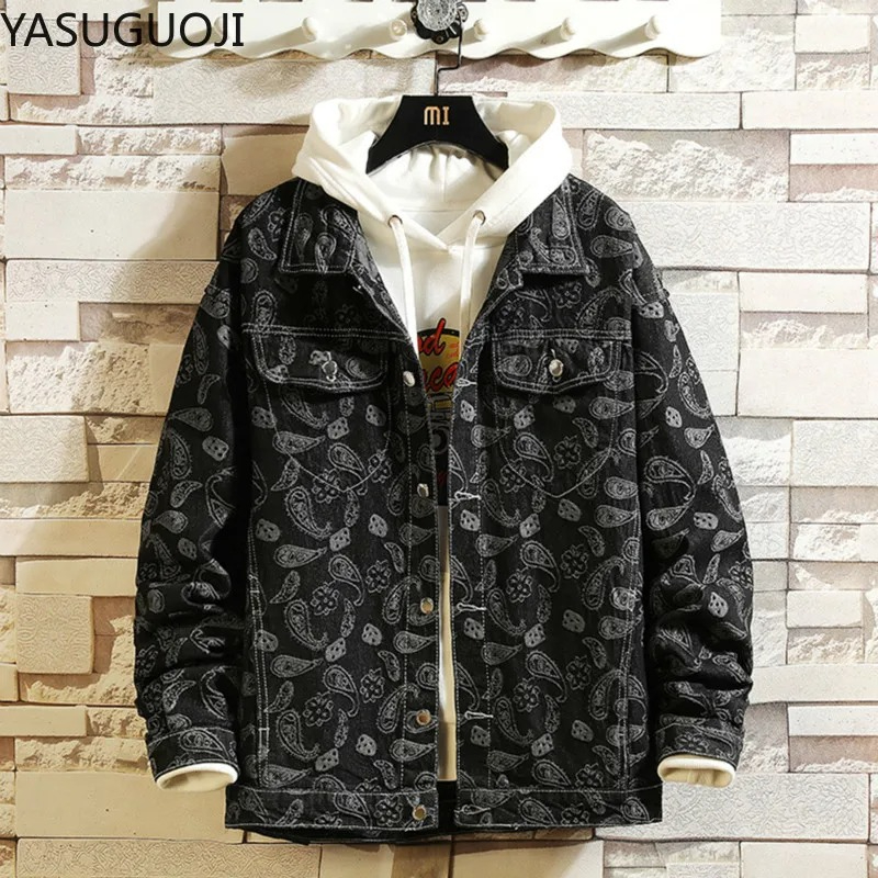 Mens Fashion Denim Jacket - Jaket Denim Cetak Antik Jepang Musim