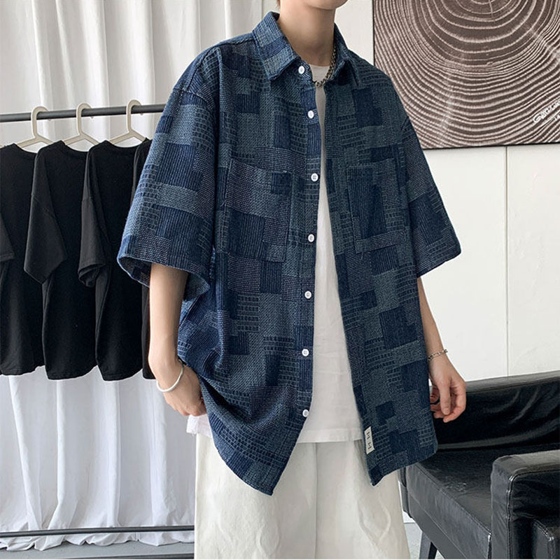 Mens Fashion Denim Jacket - Kemeja Denim Lengan Pendek Pria Musim