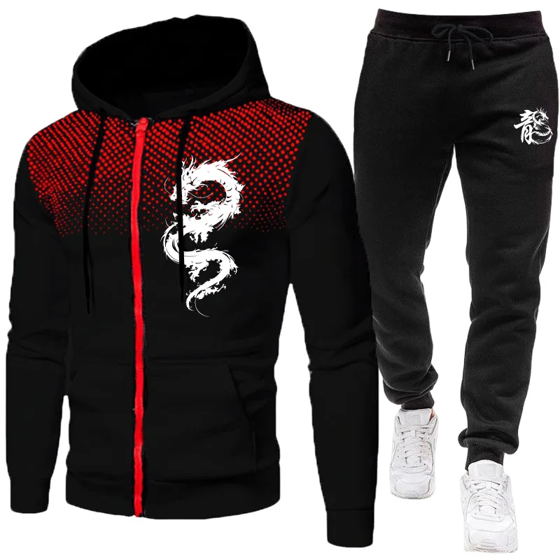 Men'S Fashion Hoodie - Setelan Pria Motif Naga Paris, Set