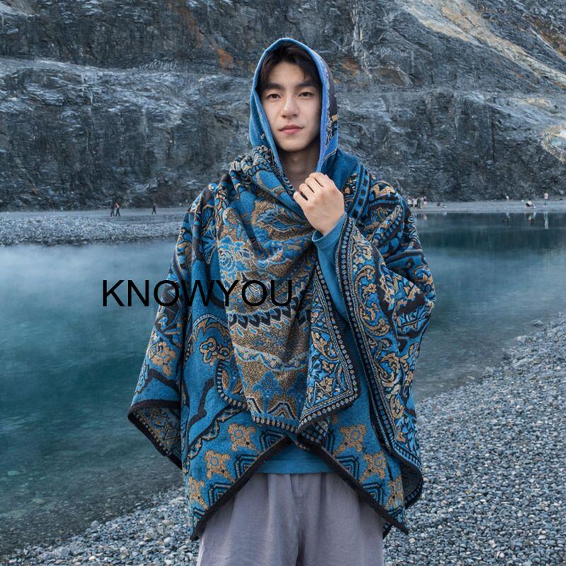 Mens Fashion Poncho - Selendang Pria Tebal untuk Bepergian di