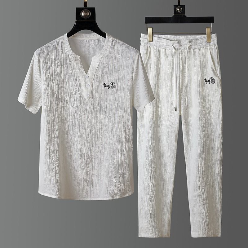 Quality Men'S Fashion - Set Kaos Lengan Pendek Linen Trendi
