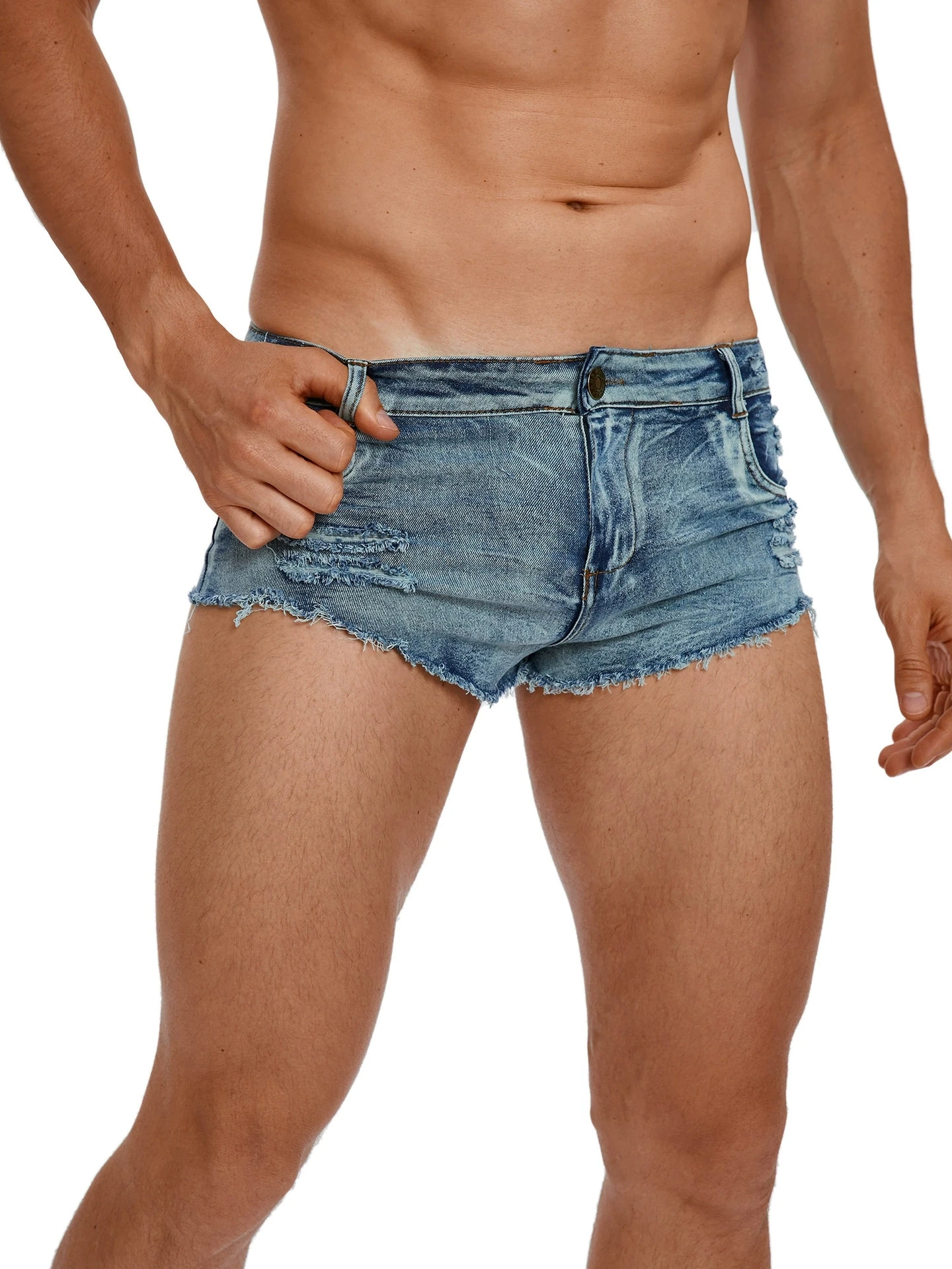 Skinny Jeans Ripped - Celana Pendek Jeans Pinggang Rendah Pria