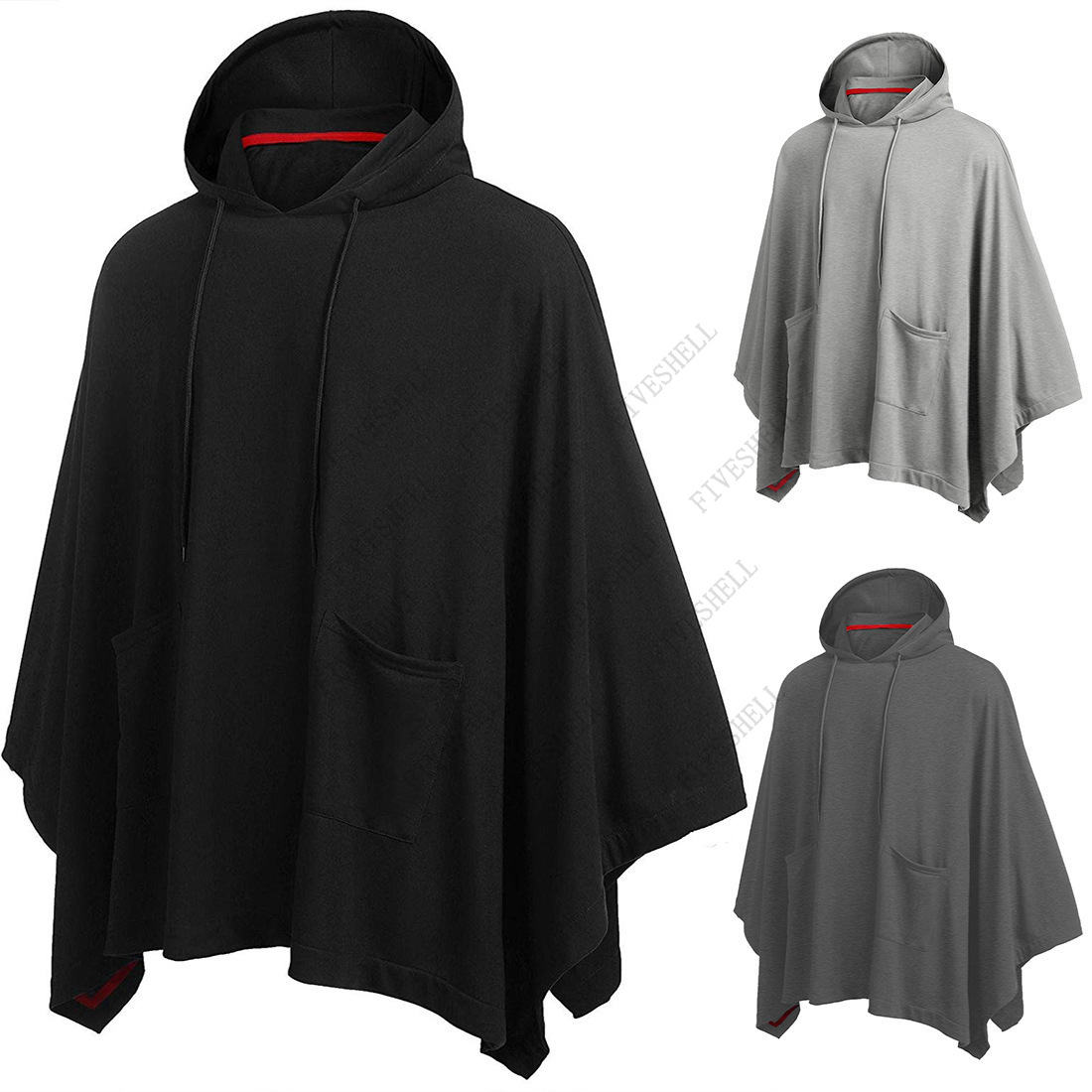 Mens Fashion Poncho - Jubah ponco bertudung kasual uniseks, mantel