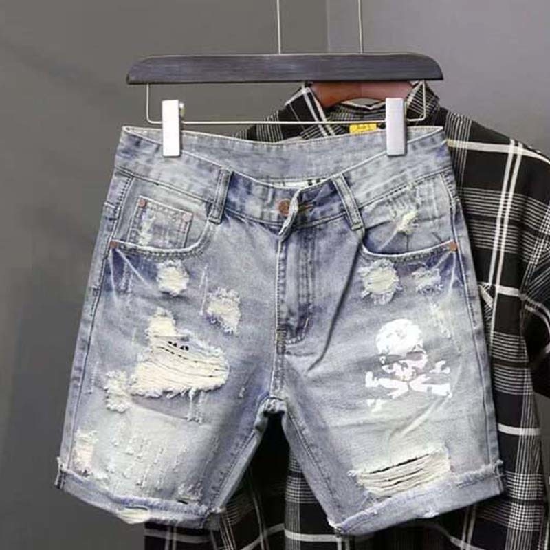 Men'S Fashion Jeans - Celana jins pendek sobek untuk pria,