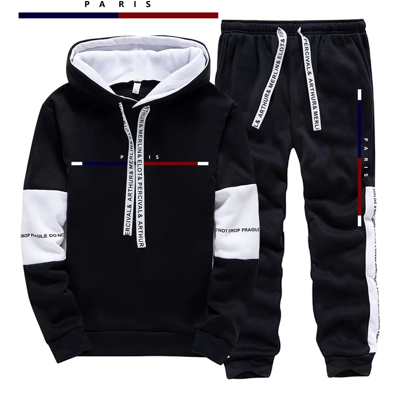 Men'S Fashion Hoodie - Setelan Pria Motif Cetak Paris/Hoodie/Celana, Pakaian