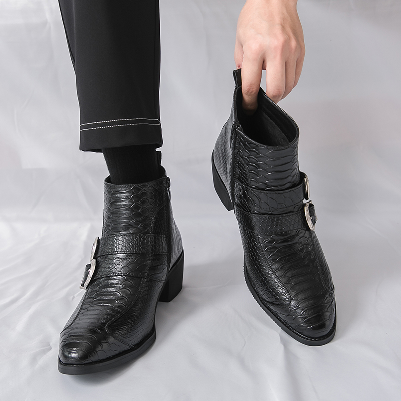 Sepatu Boots Pria High Top PU  - Belt Mens Fashion ulasan dan harga