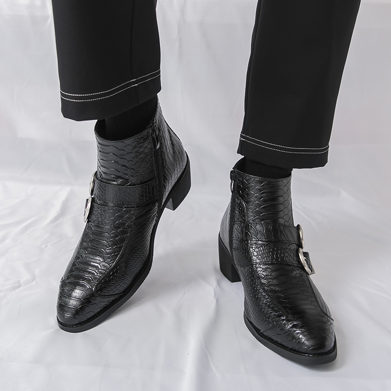 Sepatu Boots Pria High Top PU  - Belt Mens Fashion ulasan dan harga