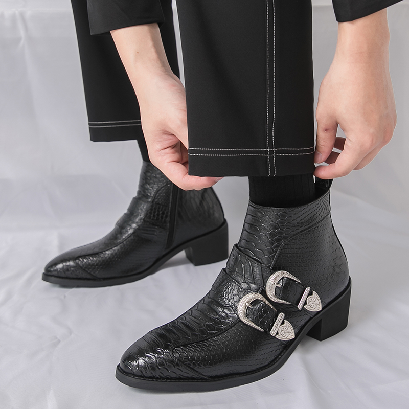 Sepatu Boots Pria High Top PU  - Belt Mens Fashion ulasan dan harga