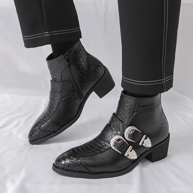 Sepatu Boots Pria High Top PU  - Belt Mens Fashion ulasan dan harga