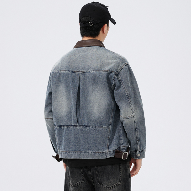Jaket Denim Kerah Kulit Pria F - Mens Fashion Denim Jacket ulasan dan harga