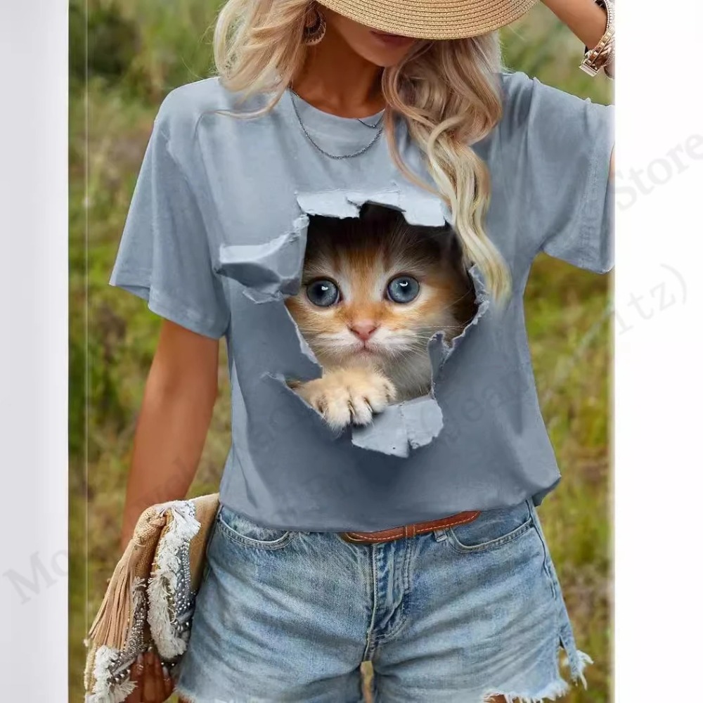 Kaos Grafis 3D Gambar Kucing L - Graphic Tee Oversized ulasan dan harga