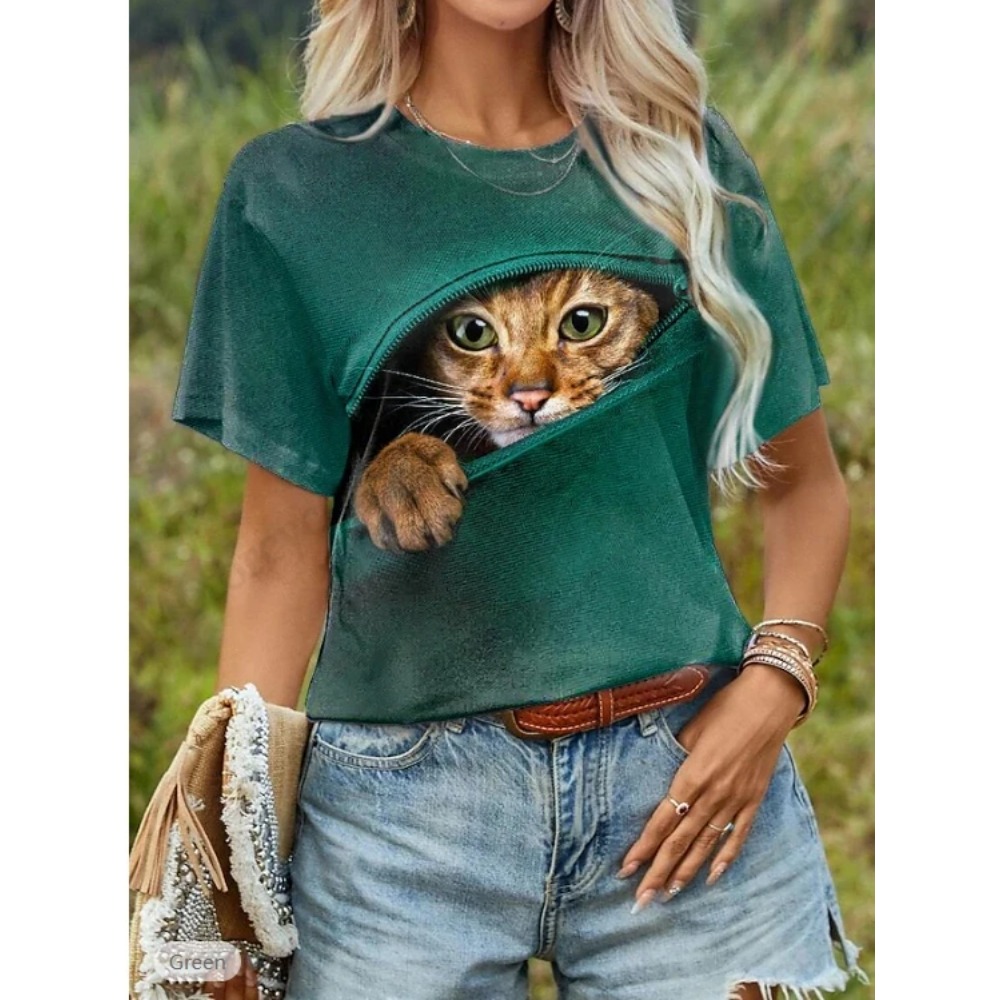 Kaos Grafis 3D Gambar Kucing L - Graphic Tee Oversized ulasan dan harga