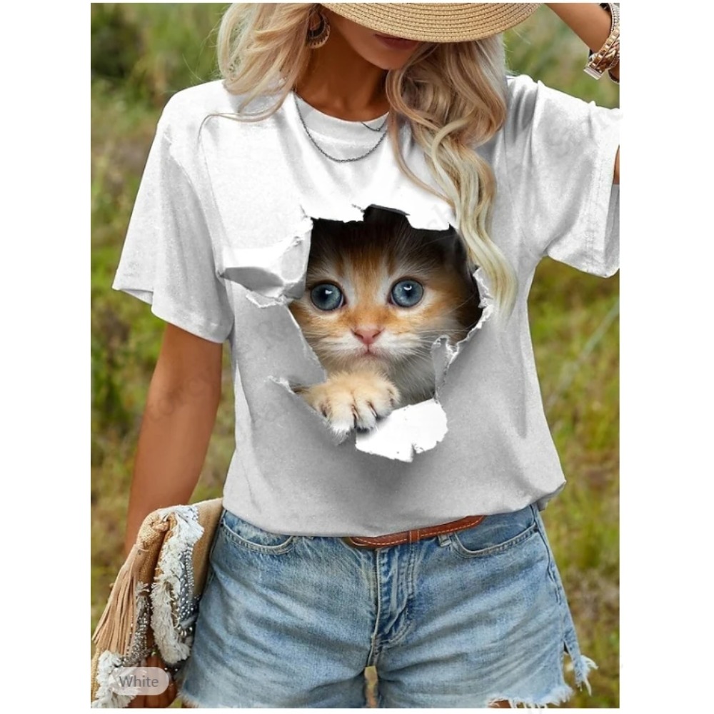 Kaos Grafis 3D Gambar Kucing L - Graphic Tee Oversized ulasan dan harga