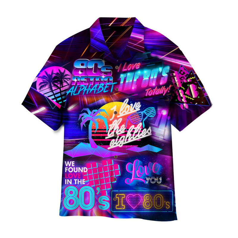 Kemeja motif 3D warna-warni mu - Men'S Fashion From The 80S ulasan dan harga