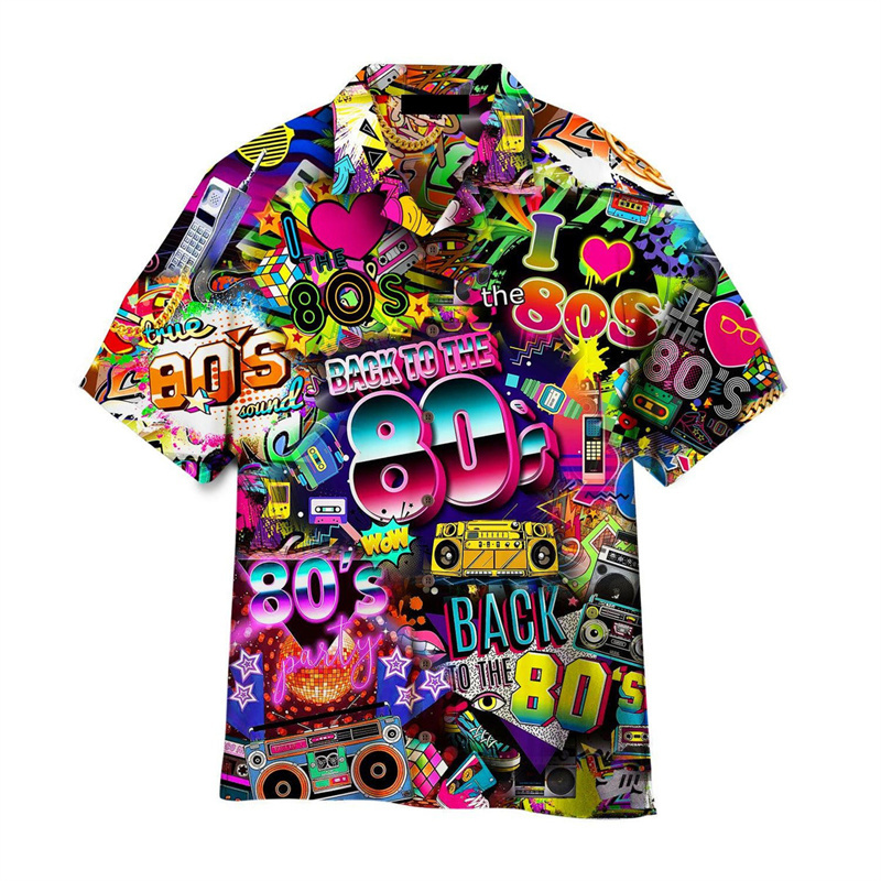 Kemeja motif 3D warna-warni mu - Men'S Fashion From The 80S ulasan dan harga