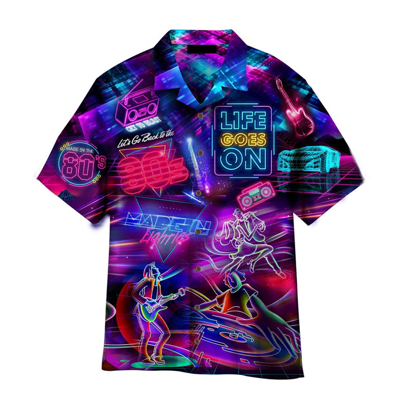 Kemeja motif 3D warna-warni mu - Men'S Fashion From The 80S ulasan dan harga