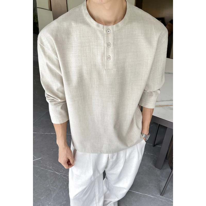 Kemeja Henley Kasual Pria Baha - Mens Fashion Casual ulasan dan harga