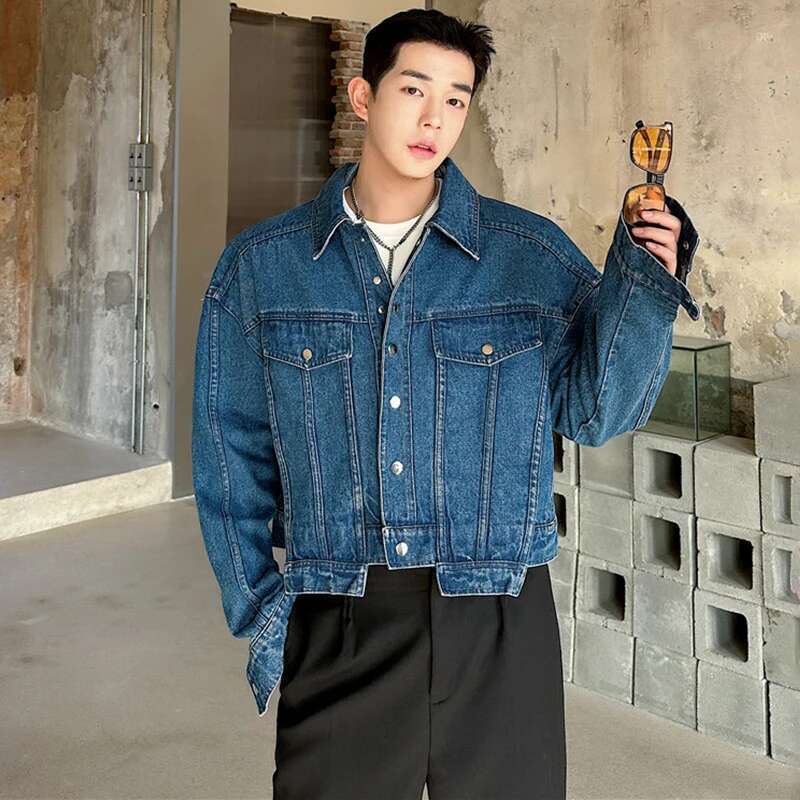 LUZHEN Jaket Pendek Denim Kepr - Mens Fashion Denim Jacket ulasan dan harga