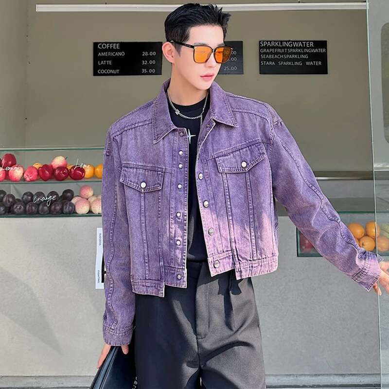 LUZHEN Jaket Pendek Denim Kepr - Mens Fashion Denim Jacket ulasan dan harga