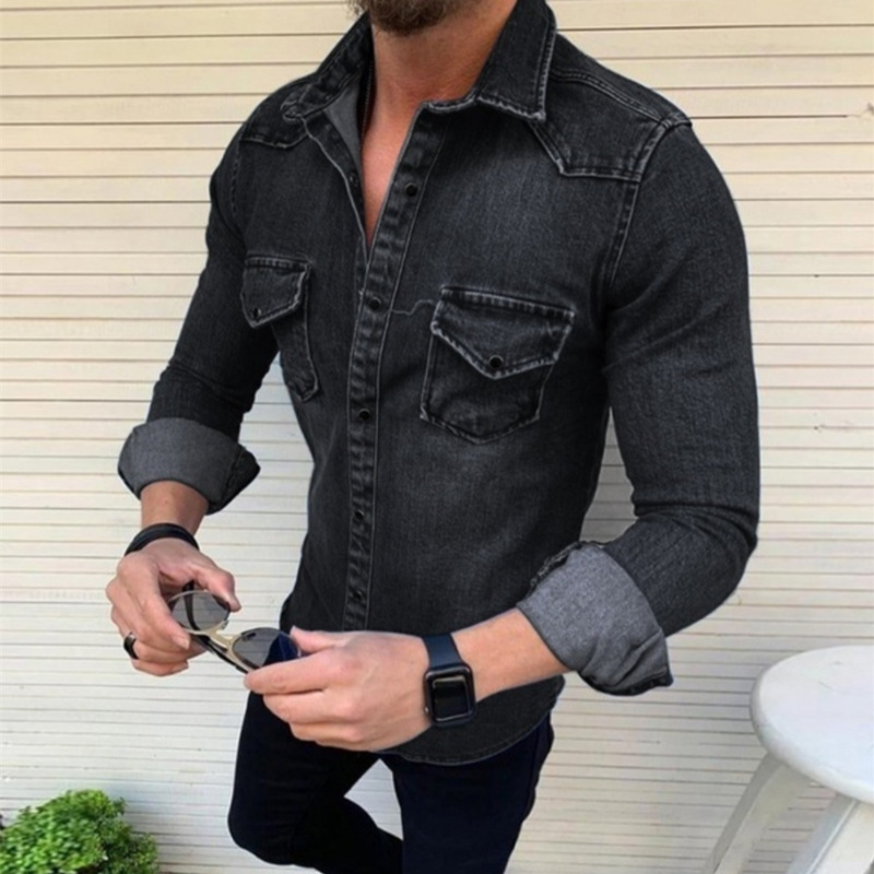 Kemeja Denim Pria Model Slim F - Mens Fashion Denim Jacket ulasan dan harga