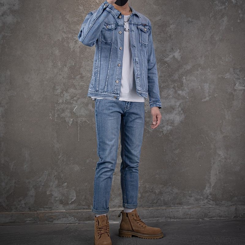 Setelan Jaket Denim Kasual Pri - Mens Fashion Denim Jacket ulasan dan harga