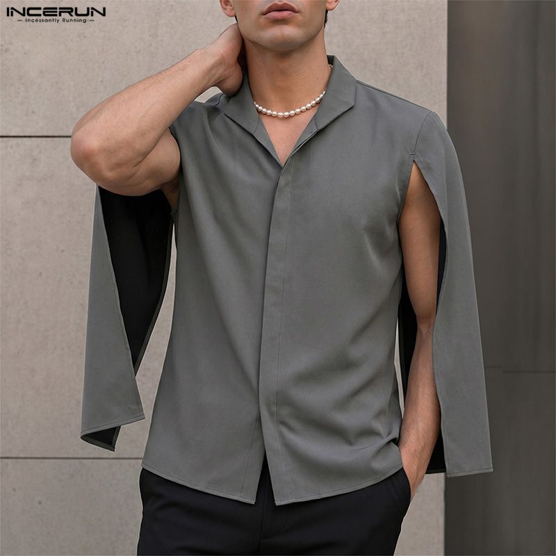 INCERUN Kemeja Pria Warna Soli - Mens Fashion Poncho ulasan dan harga