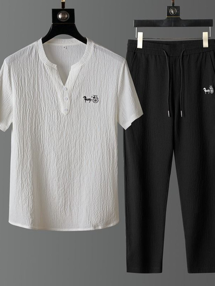 Set Kaos Lengan Pendek Linen T - Quality Men'S Fashion ulasan dan harga