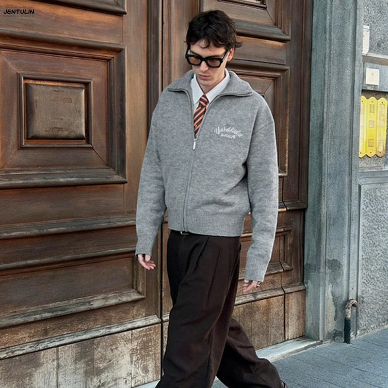 Retro Spliced ​ ​ Sweter Rajut - Men'S Fashion Zip Sweater ulasan dan harga