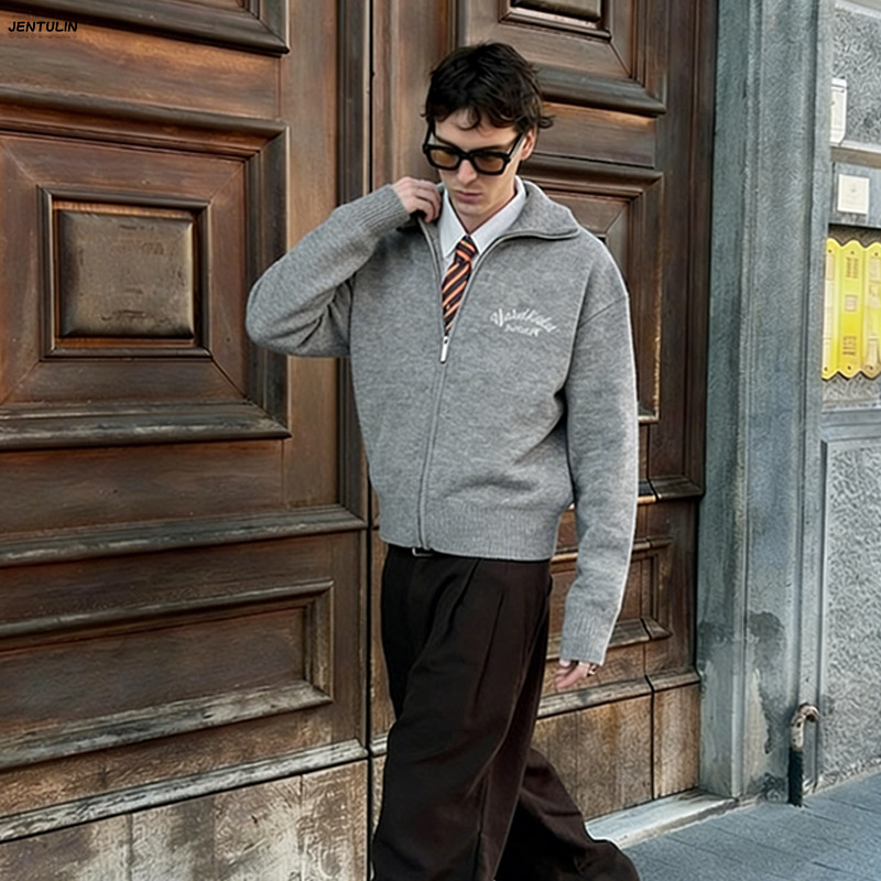 Retro Spliced ​ ​ Sweter Rajut - Men'S Fashion Zip Sweater ulasan dan harga