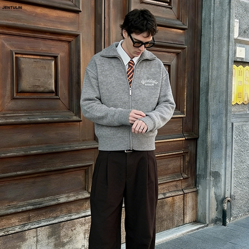 Retro Spliced ​ ​ Sweter Rajut - Men'S Fashion Zip Sweater ulasan dan harga