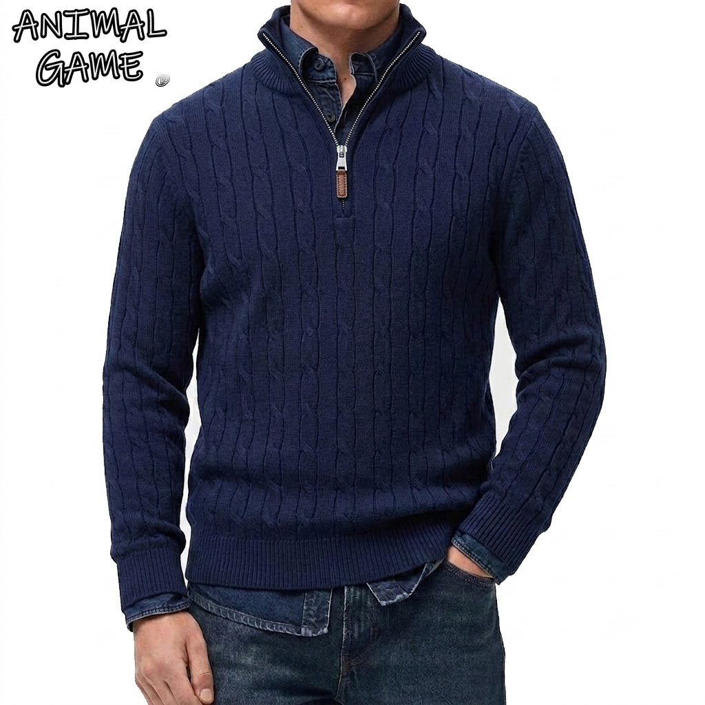 Kardigan Pria Kasual Kerah Teg - Men'S Fashion Zip Sweater ulasan dan harga